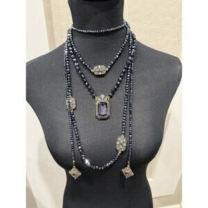 HEIDI DAUS 3 PIECE RETIRED SWARVOSKI CRYSTAL NECKLACE ENSEMBLE Blue HSN